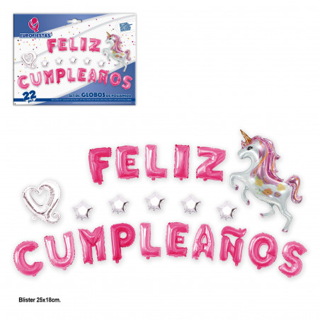 Ensemble de ballons en aluminium « Joyeux anniversaire » Licorne