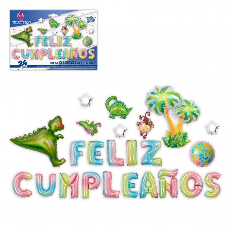 Ensemble de ballons en aluminium « Joyeux anniversaire » dinosaure
