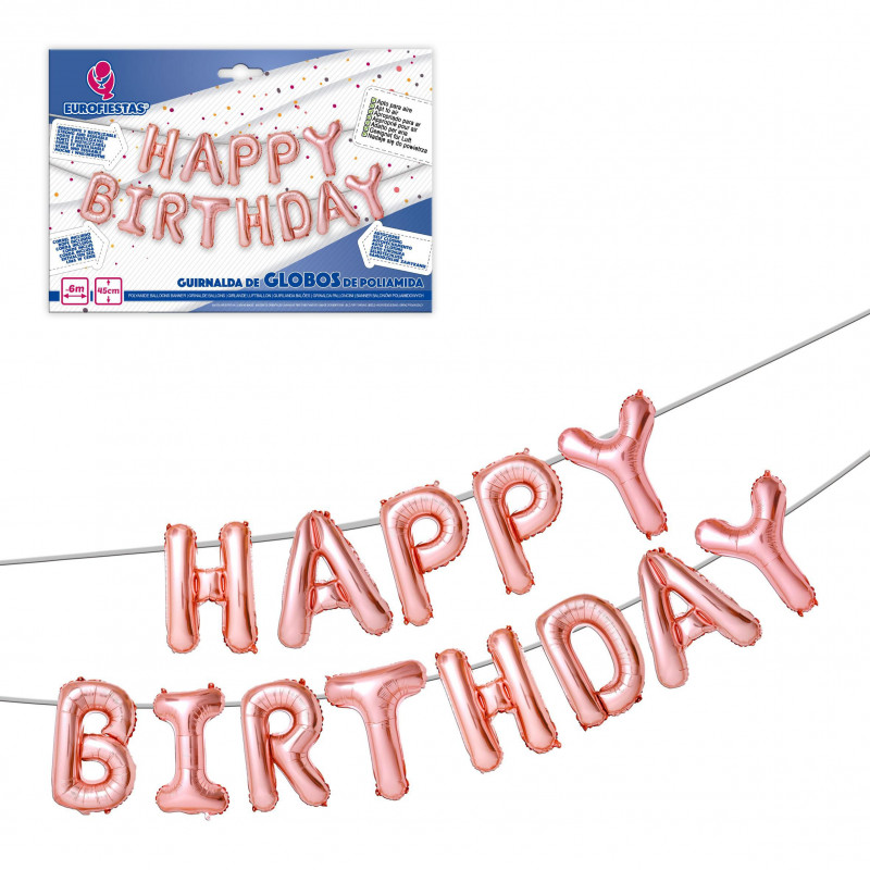 Lot de ballons joyeux anniversaire en feuille d'or rose de 40 cm