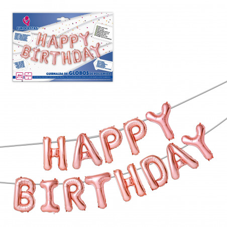Lot de ballons joyeux anniversaire en feuille d'or rose de 40 cm