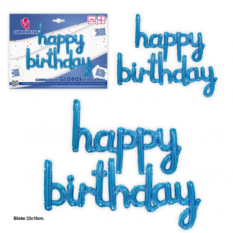 Ensemble de ballons bleus en aluminium « Joyeux anniversaire »