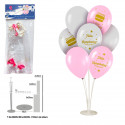 Arbre à ballons gâteaux joyeux anniversaire rose et blanc