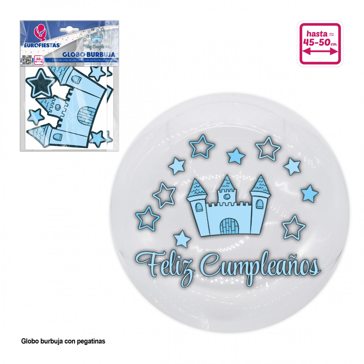 Ballon bulle autocollants joyeux anniversaire château bleu