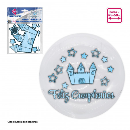 Ballon bulle autocollants joyeux anniversaire château bleu