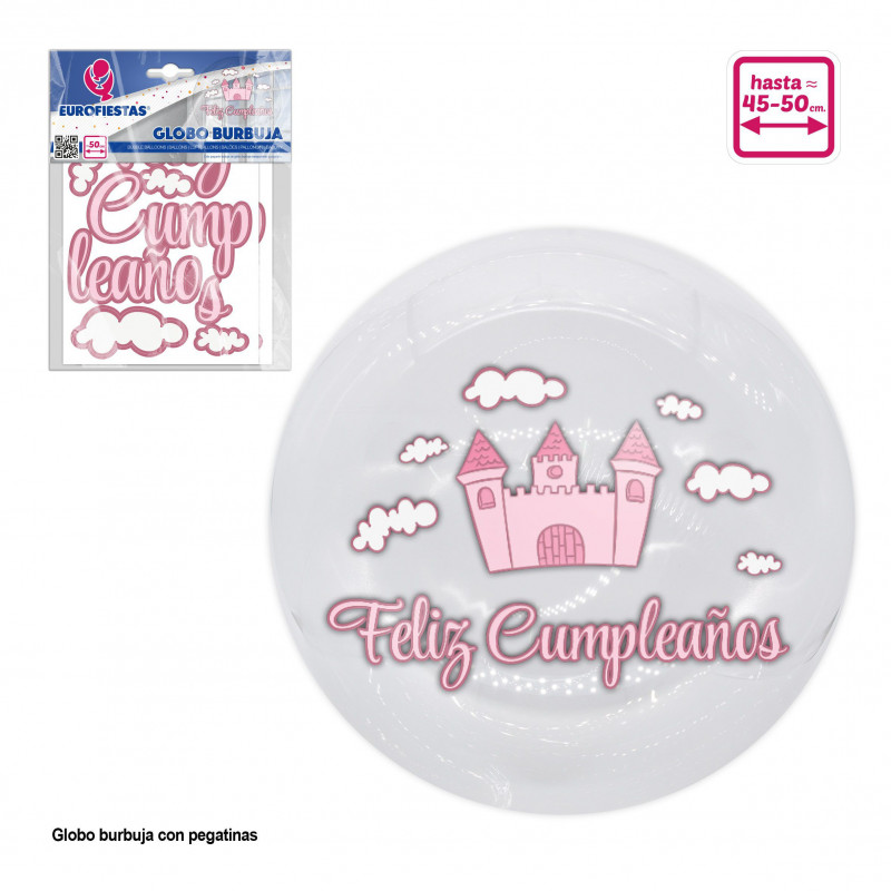 Ballon bulle autocollants joyeux anniversaire château rose