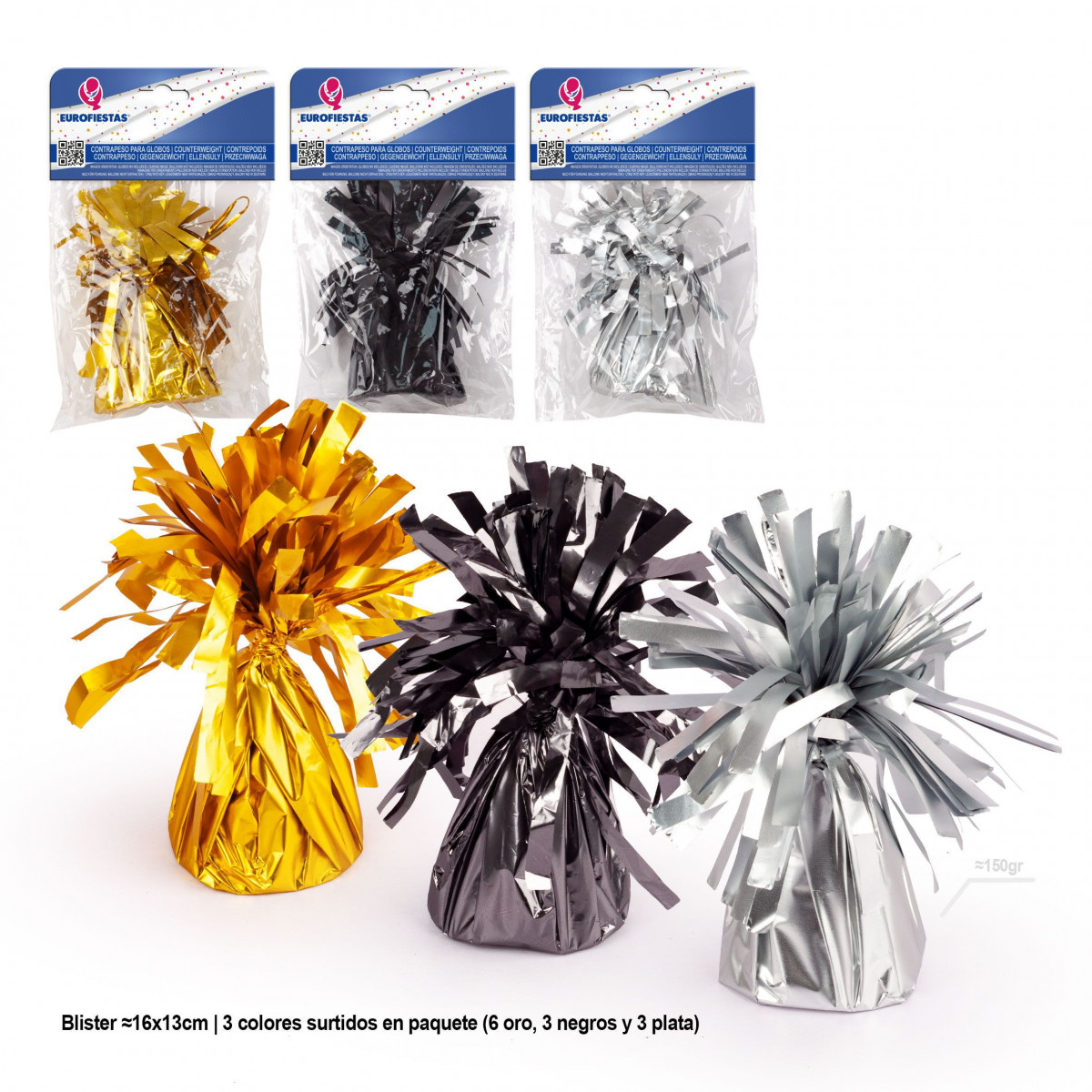 Contrepoids pour ballons hélium or, argent et noir mat 3m.