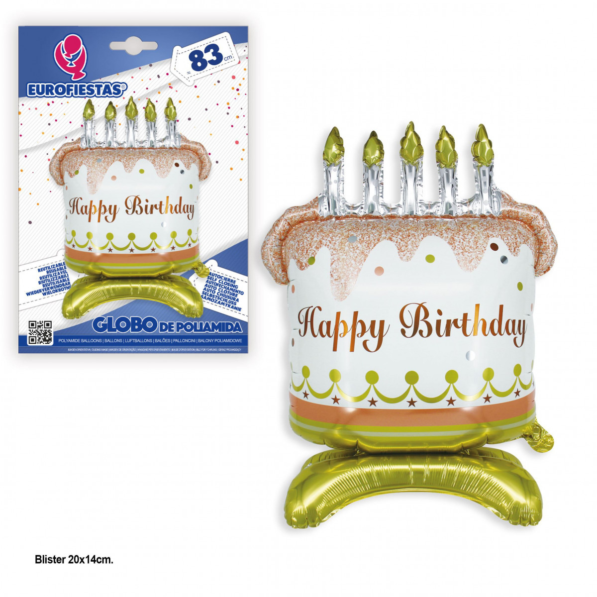 Ballon en foil joyeux anniversaire gâteau 5 pieds or