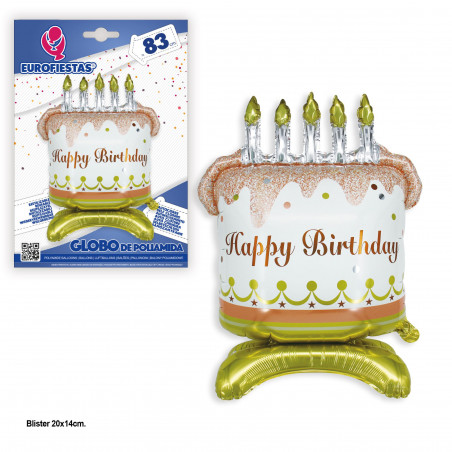 Ballon en foil joyeux anniversaire gâteau 5 pieds or