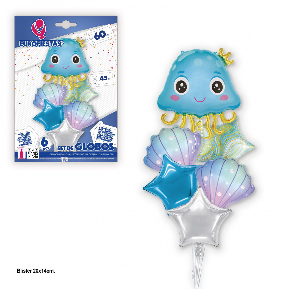 Ensemble de ballons en aluminium en forme de méduse bleue