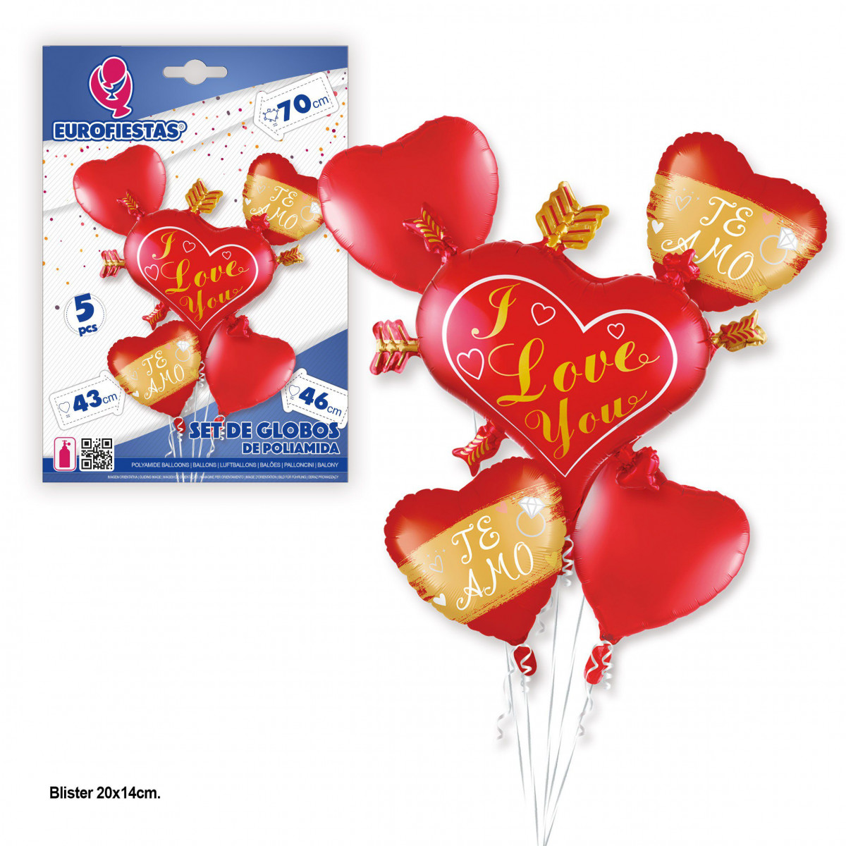 Ensemble de ballons en forme de cœur avec des fleurs « Je t'aime »