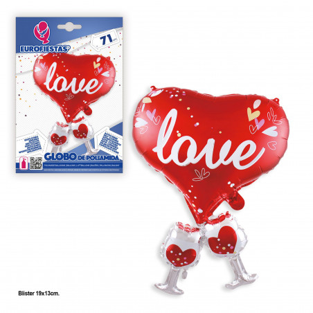 Ballon aluminium coeur d'amour avec tasses 71x50cm