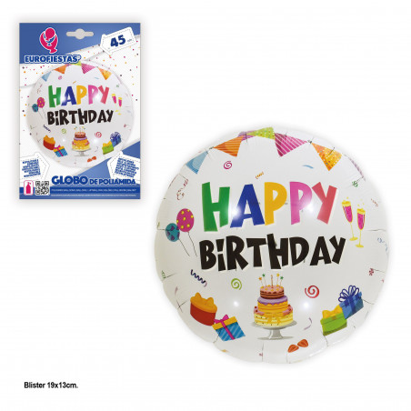 Ballon aluminium 45cm rond happy birthday sweet blanc