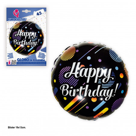 Ballon aluminium 45cm rond joyeux anniversaire planètes