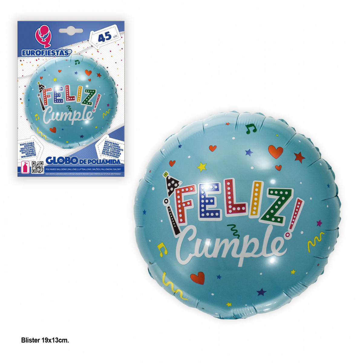 Ballon aluminium 45cm rond joyeux anniversaire turquoise