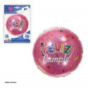 Ballon aluminium 45cm rond joyeux anniversaire fuchsia