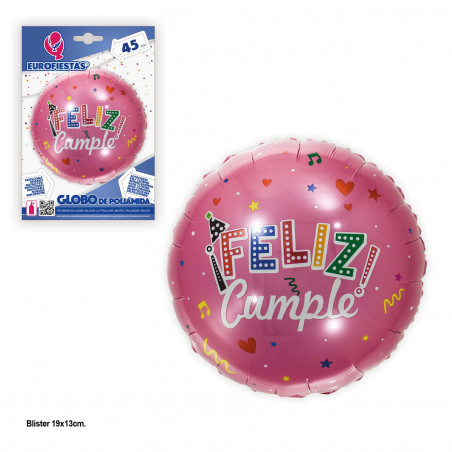 Ballon aluminium 45cm rond joyeux anniversaire fuchsia