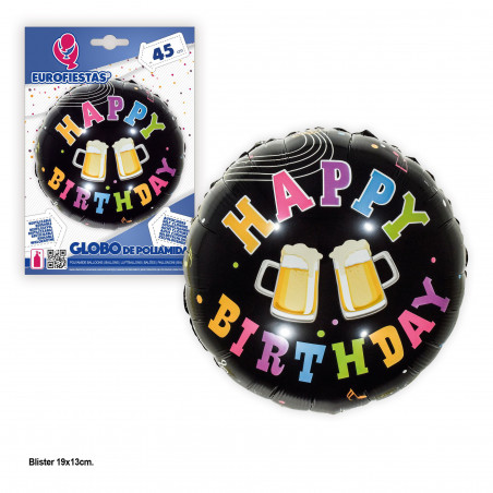 Ballon aluminium 45cm rond happy birthday beers noir