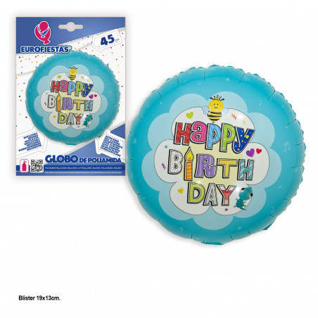 Ballon aluminium 45cm rond happy birthday abeille bleue