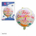 Ballon en foil rond joyeux anniversaire gâteau
