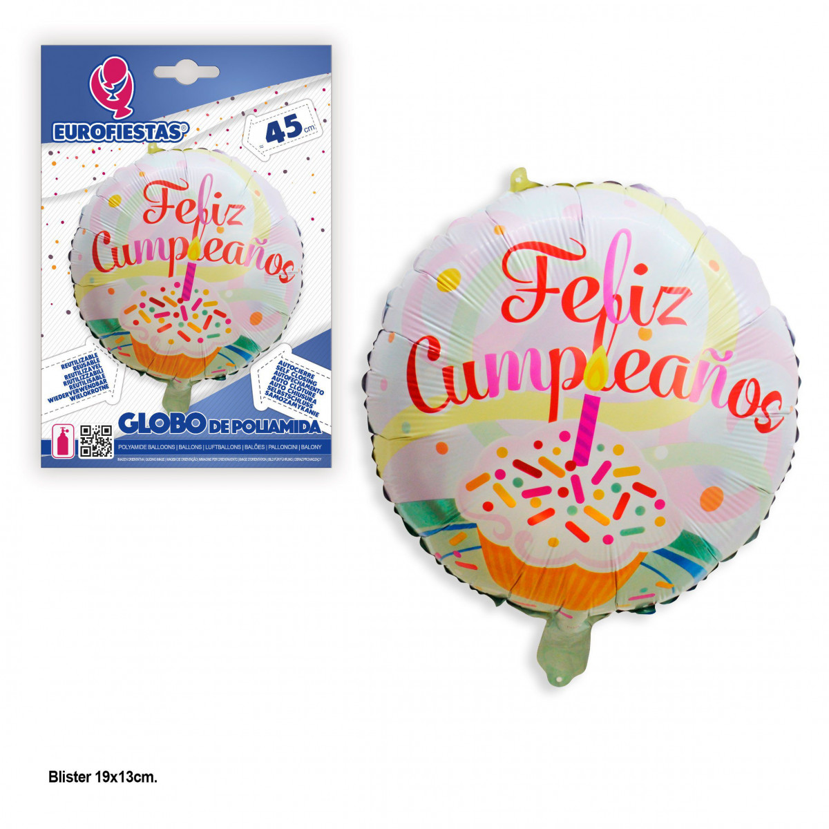 Ballon en foil rond joyeux anniversaire gâteau