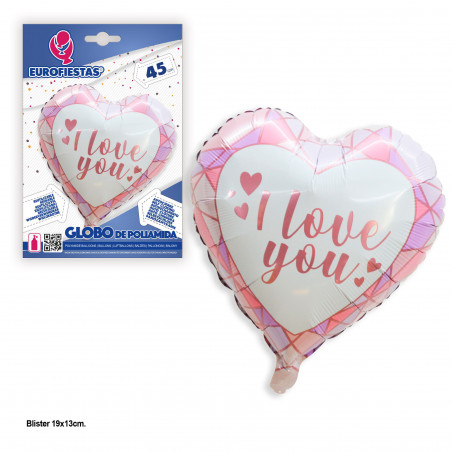 Ballon en aluminium rose polygonal en forme de cœur « Je t'aime »