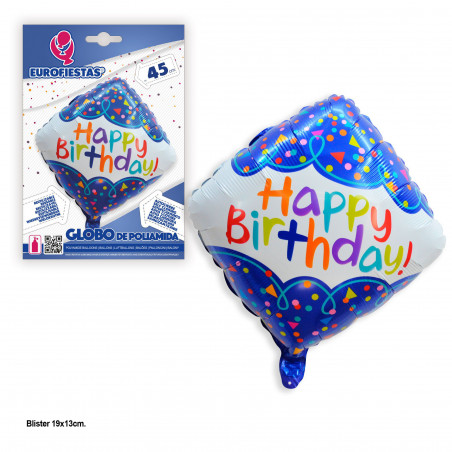 Ballon en aluminium en forme de losange avec confettis Joyeux anniversaire