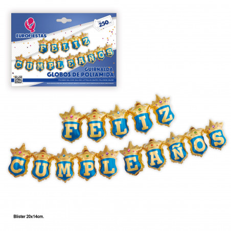 Ballons en foil guirlande joyeux anniversaire blason bleu