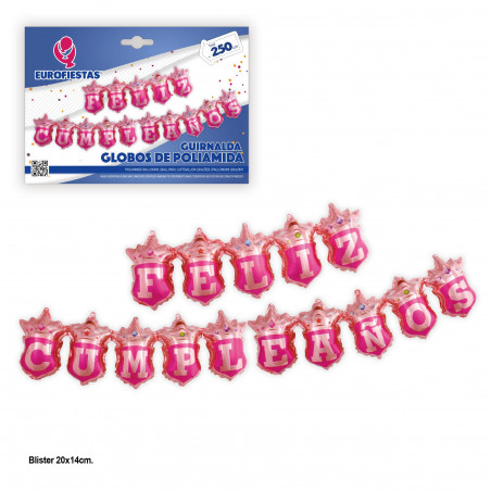 Guirlande de ballons en aluminium joyeux anniversaire bouclier rose