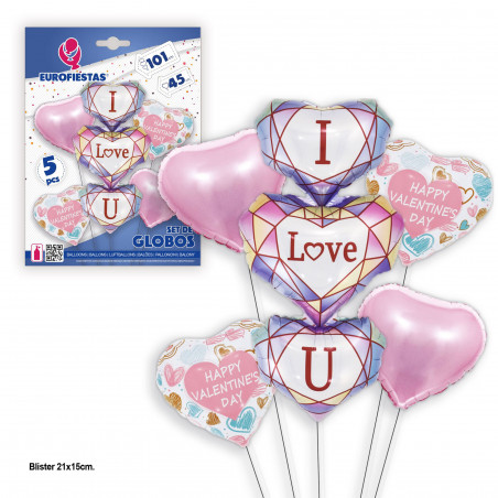 Set de ballons en foil cœurs "Je t'aime".