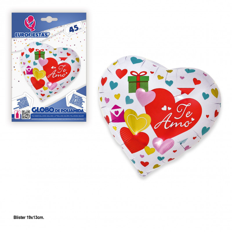Ballon en aluminium blanc avec un cœur « Je t'aime » et des cœurs