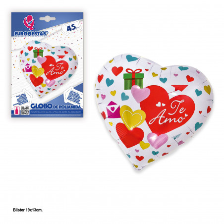 Ballon en aluminium blanc avec un cœur « Je t'aime » et des cœurs