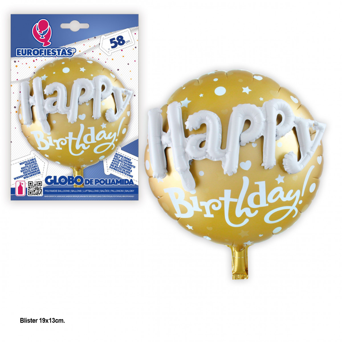 Ballon foil 3D joyeux anniversaire or 58 cm