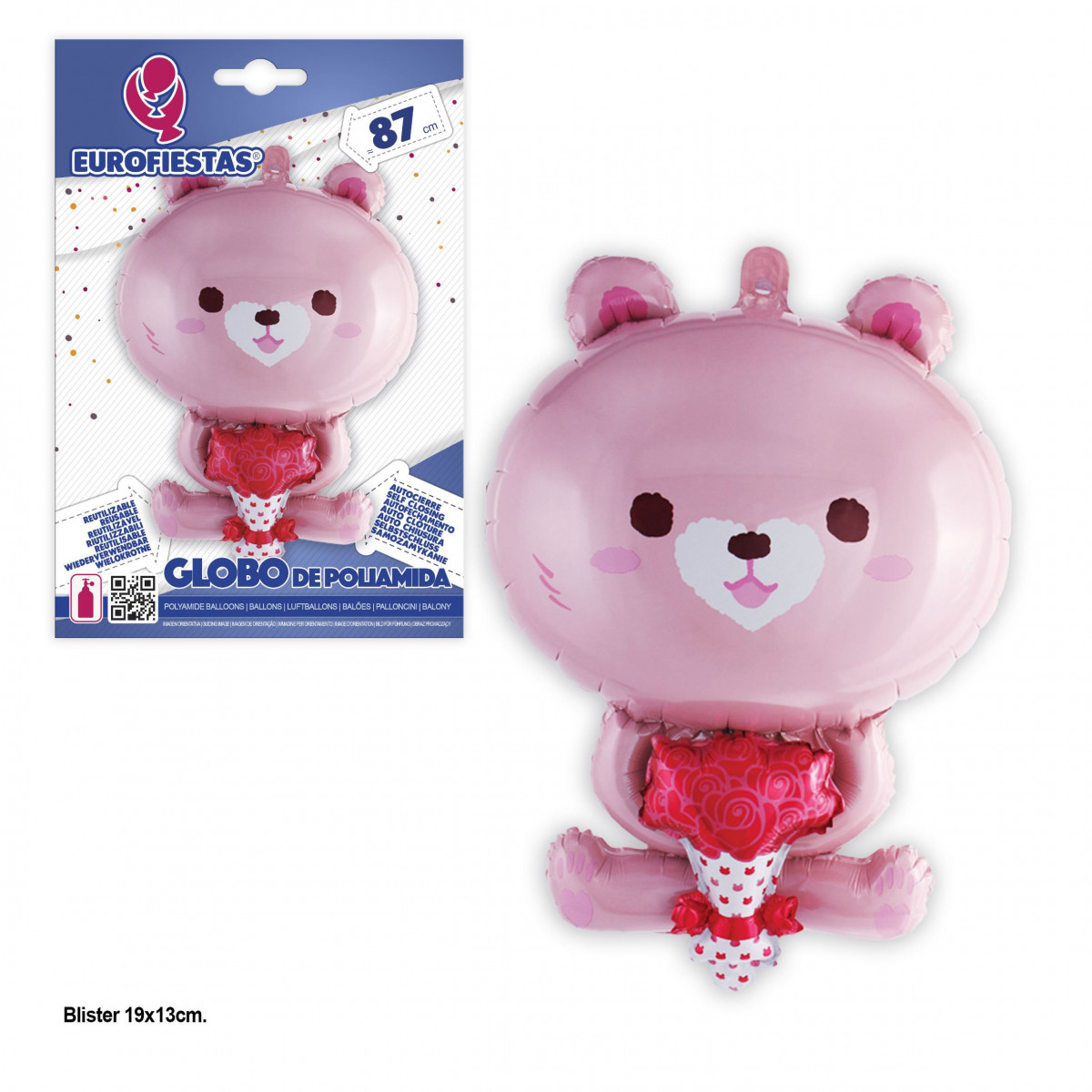 Ballon foil en forme d'ours rose, 87 cm.