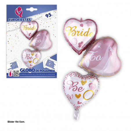 Ballon en foil 3 cœurs future mariée 95 cm