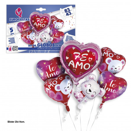 Ensemble de ballons en aluminium avec des cœurs et des ours Je t'aime