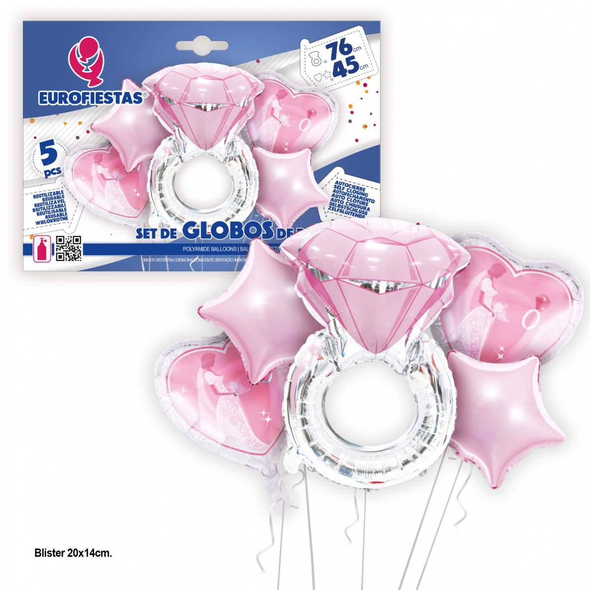 Ensemble de ballons en aluminium avec anneau en diamant argenté et rose 76 cm