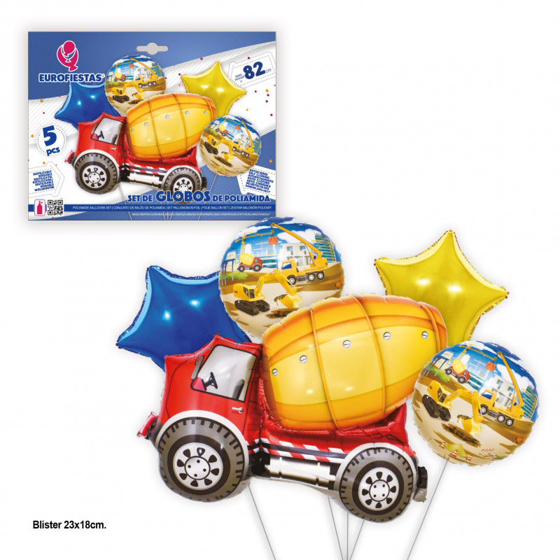 Ensemble de ballons en aluminium et camion malaxeur