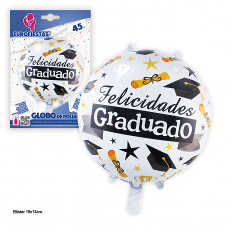 Ballon aluminium 45cm rond félicitations diplômé blanc