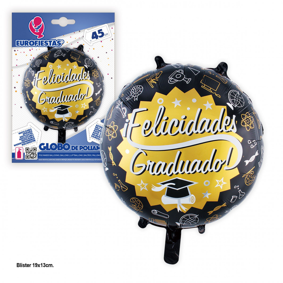 Ballon aluminium 45cm rond félicitations diplômé noir