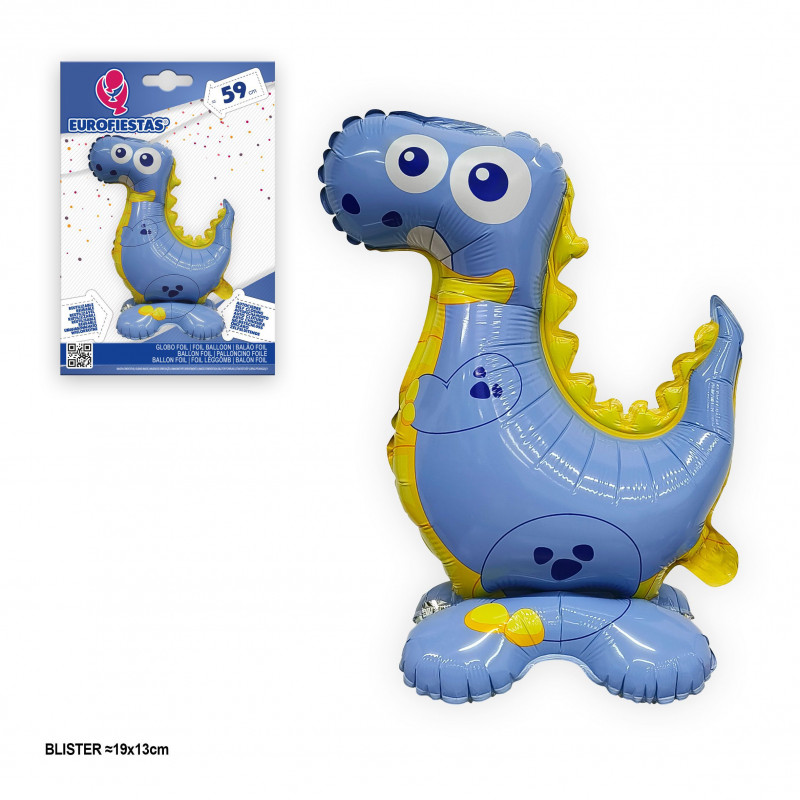 Ballon en aluminium dinosaure bleu avec support 59 cm