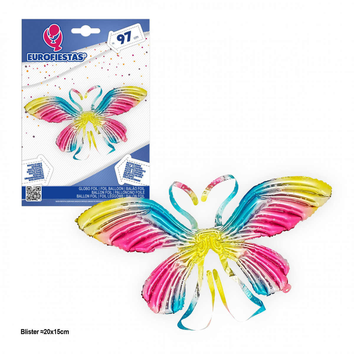 Ballon aluminium ailes de papillon 97 cm nuances