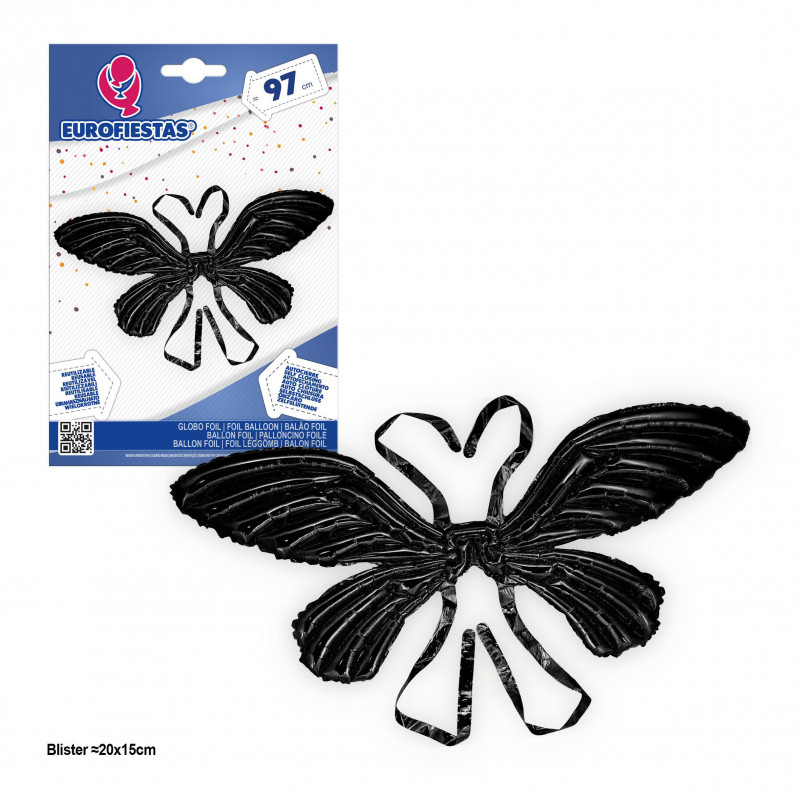 Ballon aluminium ailes de papillon noir 97 cm