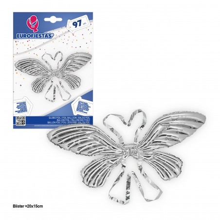 Ballon aluminium ailes de papillon 97cm argent
