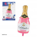 Ballon coeur bouteille de champagne célébration rose 86x44cm