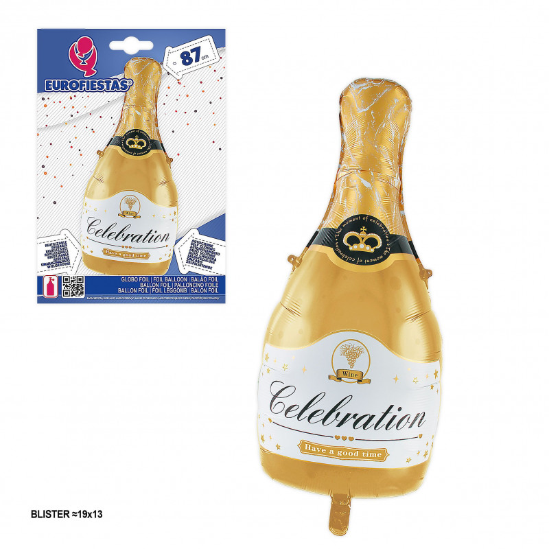 Ballon cœur bouteille de cava célébration or 86x44cm