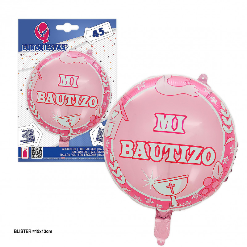 Ballon aluminium rond mon baptême rose 45cm