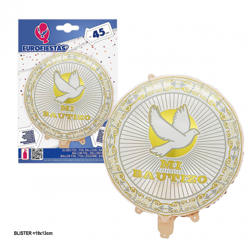 Ballon aluminium rond mon baptême colombe blanche 45cm