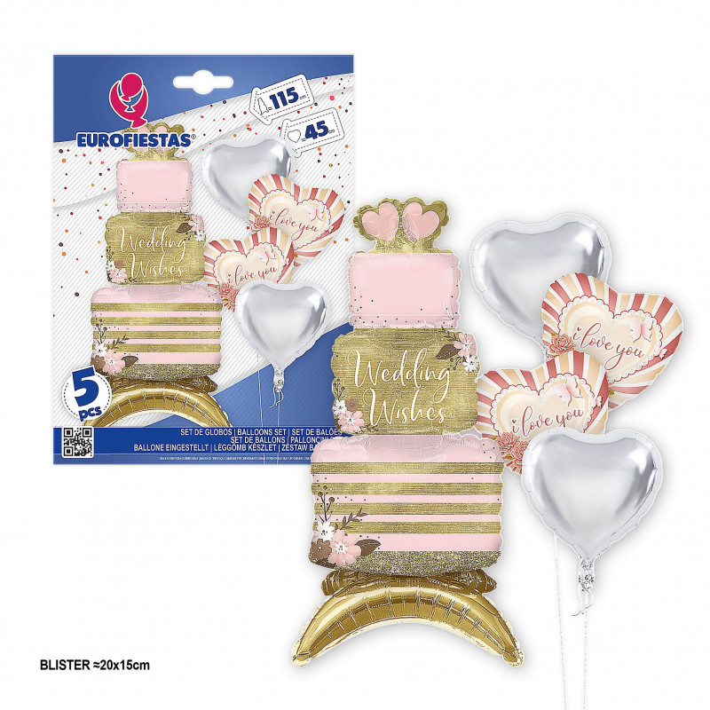 Ensemble de ballons en aluminium, vœux de mariage, gâteau et cœurs « Je t'aime »