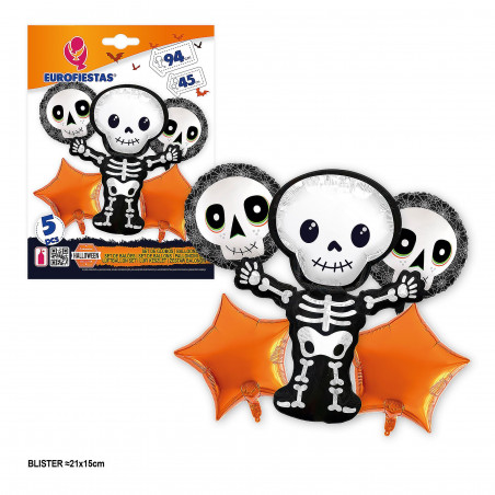 Ensemble de ballons en aluminium squelette et étoiles d'Halloween 5 pièces