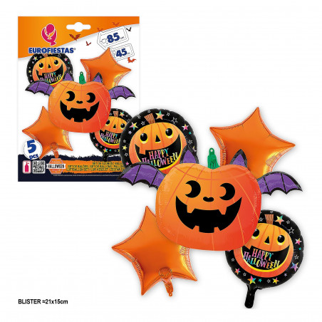 Ensemble de ballons en aluminium Halloween avec citrouilles et étoiles, 5 pièces